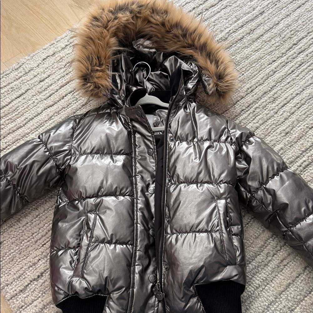 Appaman Shiny Silver Jacket with Faux Fur Trim